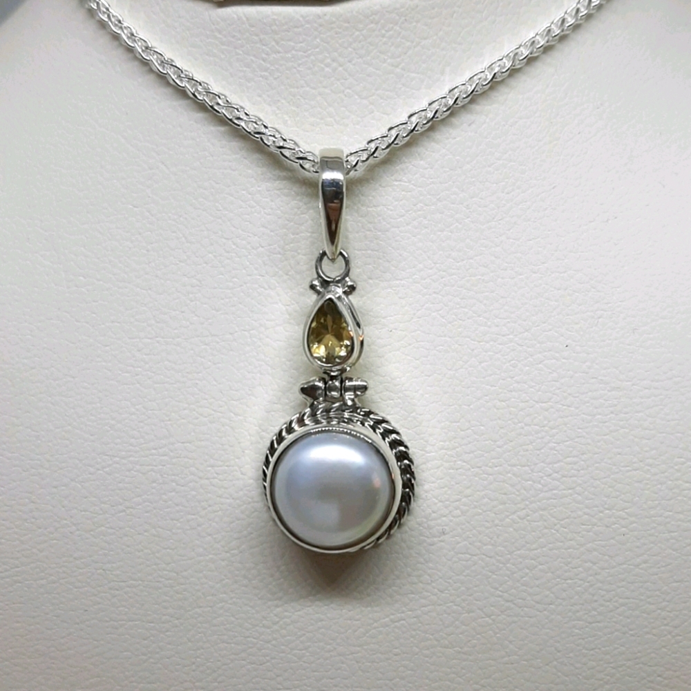 Natural Pearl & Citrine Sterling Silver Necklace